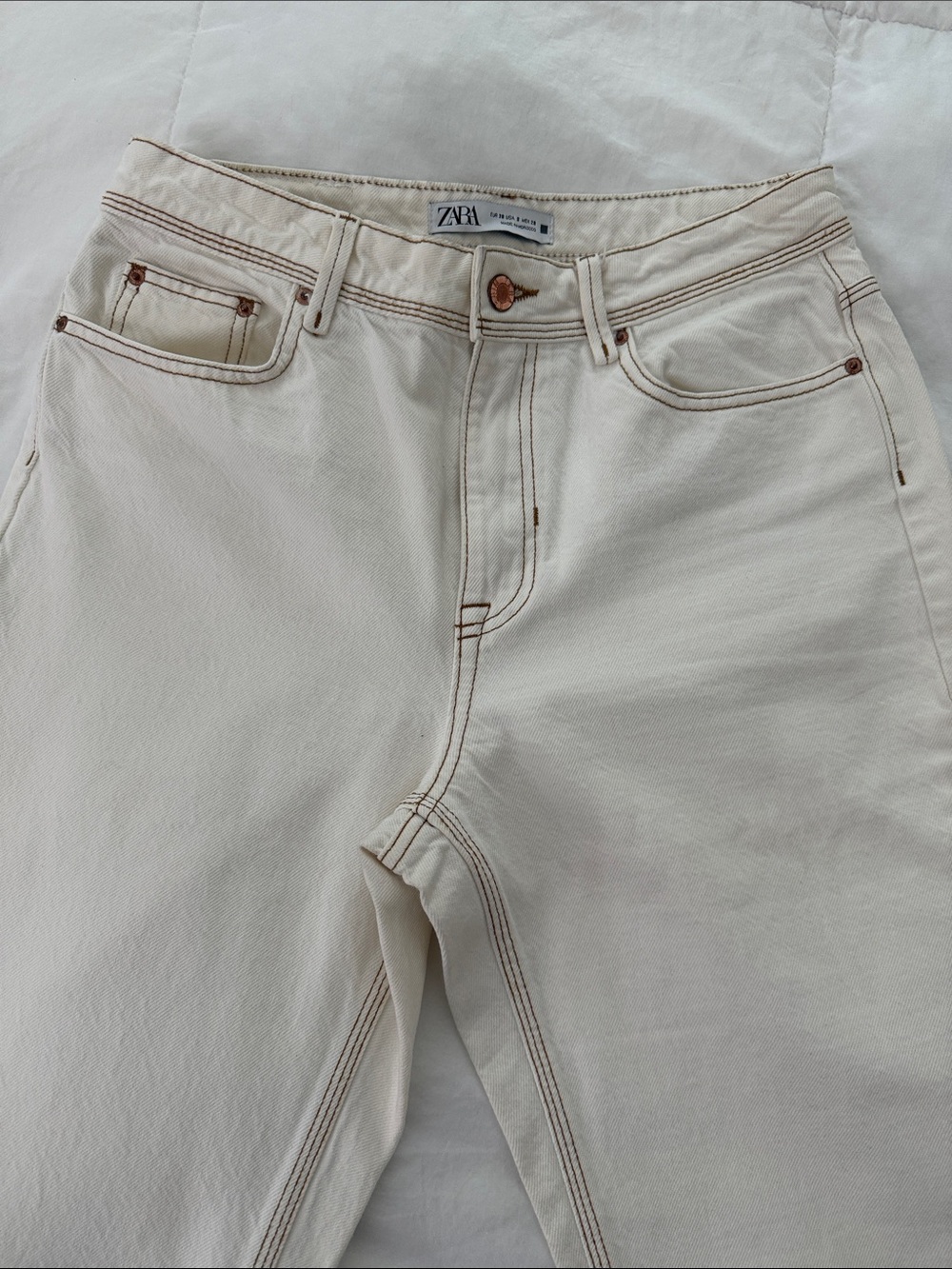 Zara Cream Wide-Leg High-Rise Jeans